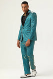 Glitter Peacock Blue Peak Lapel 2 stycken herrdräkter