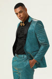 Glitter Peacock Blue Peak Lapel 2 stycken herrdräkter