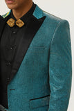 Glitter Peacock Blue Peak Lapel 2 stycken herrdräkter