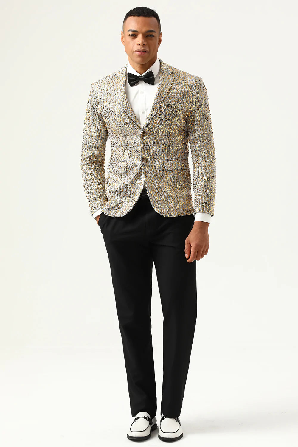 Sparkly Champagne paljetter Notched Lapel Men's Prom Blazer