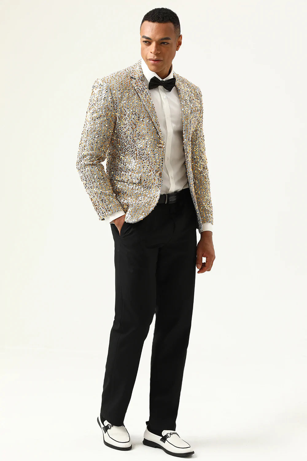 Sparkly Champagne paljetter Notched Lapel Men's Prom Blazer