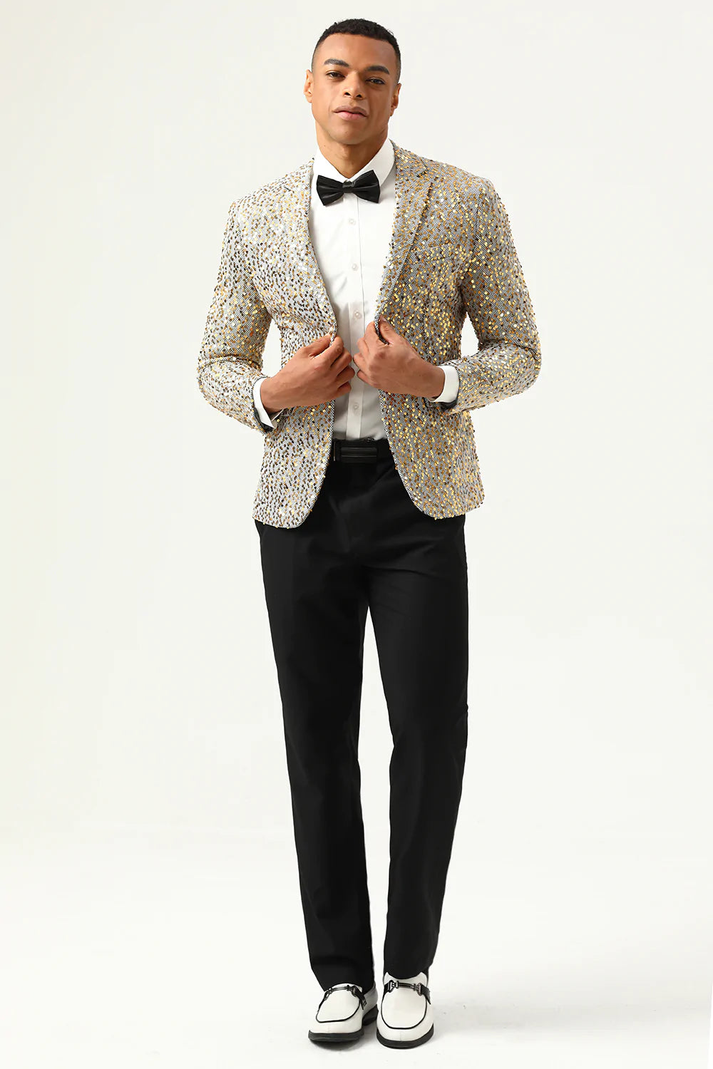 Sparkly Champagne paljetter Notched Lapel Men's Prom Blazer