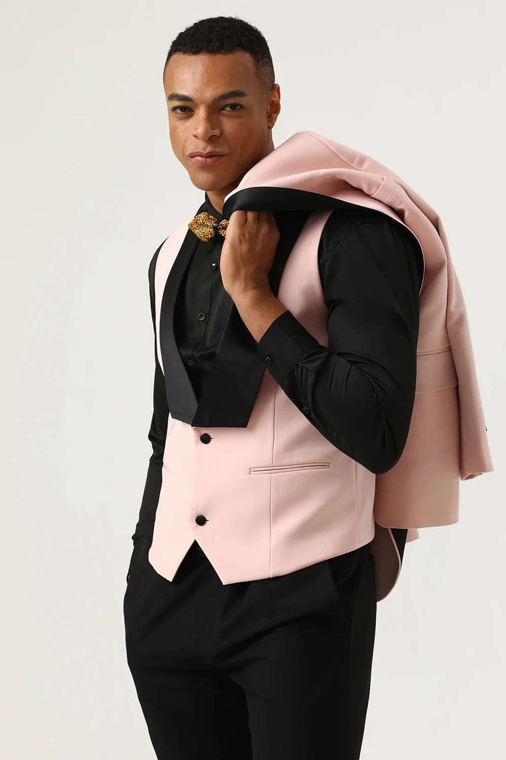 Rosa Shawl Lapel 3 Piece Mäns baldräkter