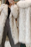 Vit öppen front fluffig lång shearling fuskpäls
