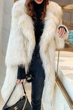 Vit öppen front fluffig lång shearling fuskpäls