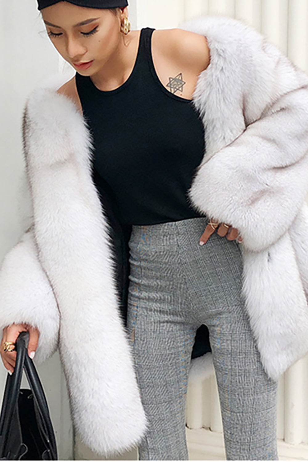 Vit Oversized Öppen Front Faux Fur Dam Coat