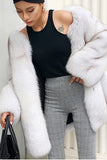 Vit Oversized Öppen Front Faux Fur Dam Coat