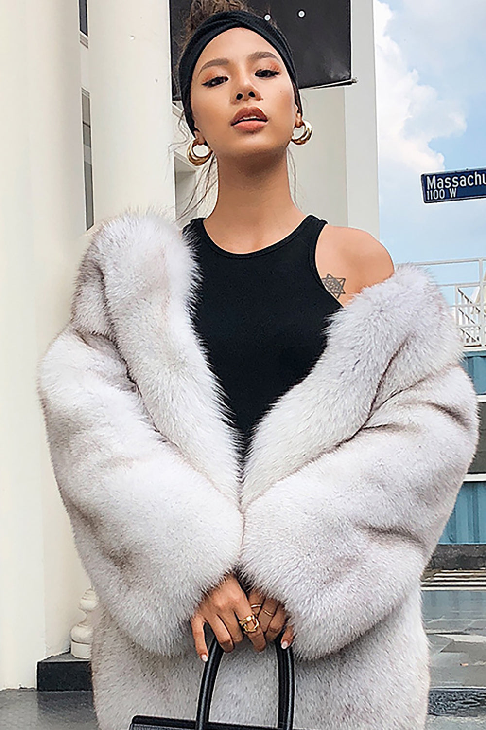 Vit Oversized Öppen Front Faux Fur Dam Coat