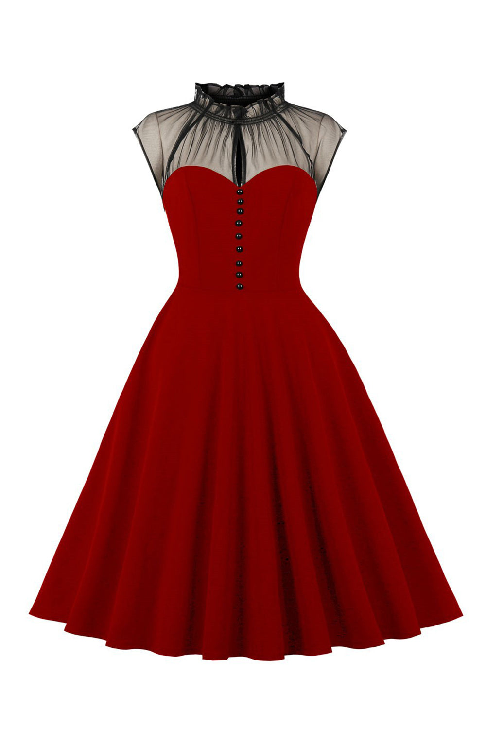 Svart En Linje Vintage 1950-Tals Klänning Med Knappar