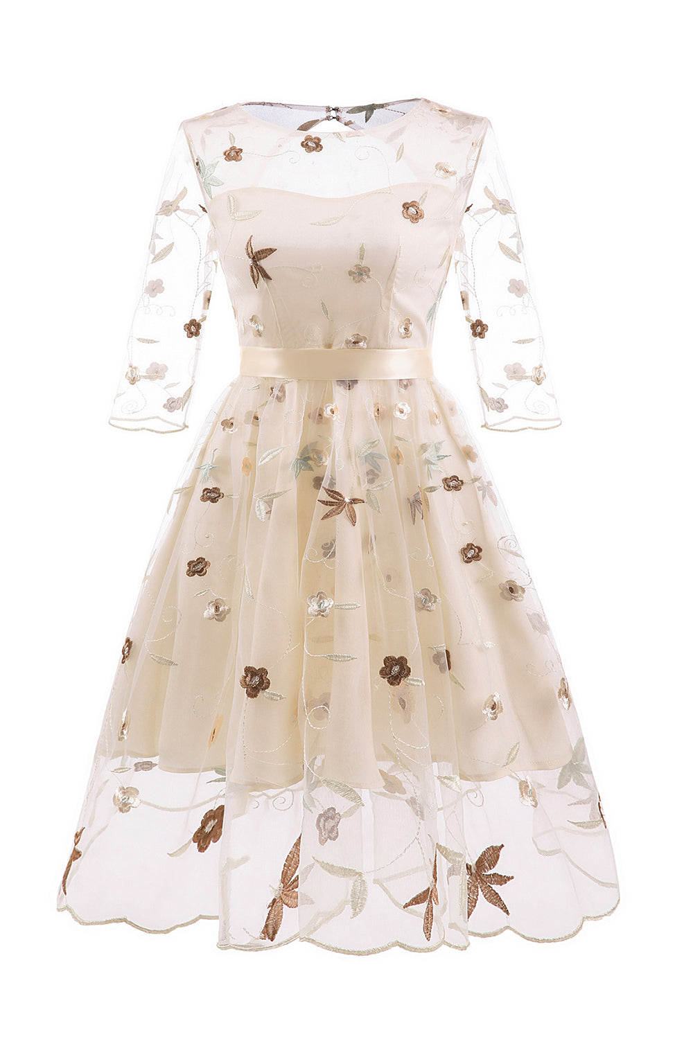 Rosa En Linje Fyrkantig Hals 1950-Tals Klänning med Halva Ärmar