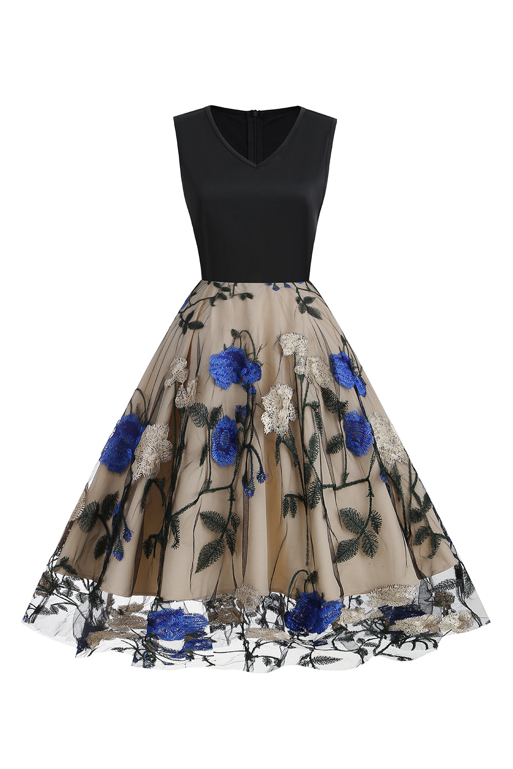 Blå Gunga 1950-Tals Klänning med Broderi