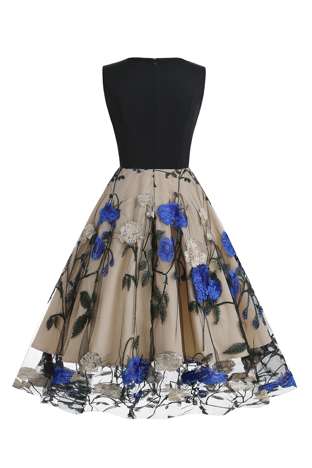 Blå Gunga 1950-Tals Klänning med Broderi