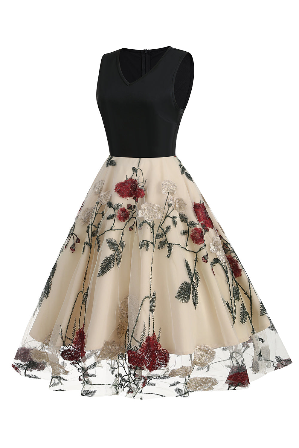 Blå Gunga 1950-Tals Klänning med Broderi