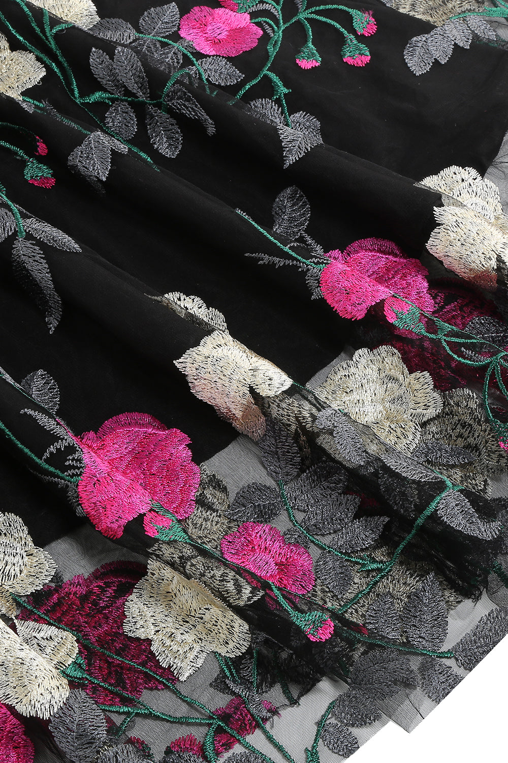 Fuchsia och Svart Blommig Vintage 1950-Tals Klänning