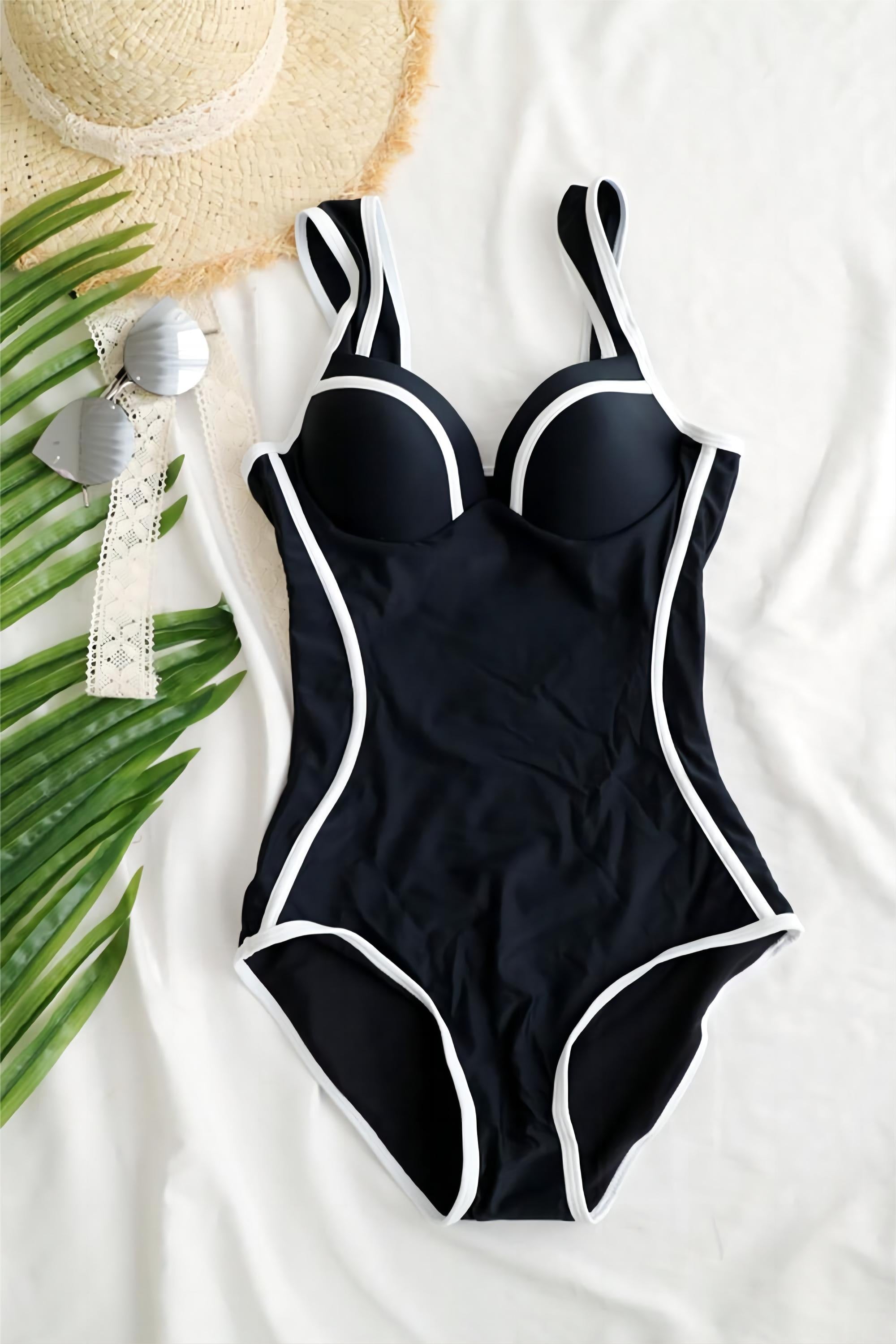 Svart Älskling En Bit Hög Midja Bikini