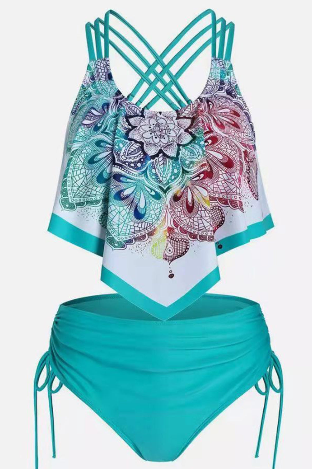 Gröna Tvådelade Tryckta Tankini-baddräkter
