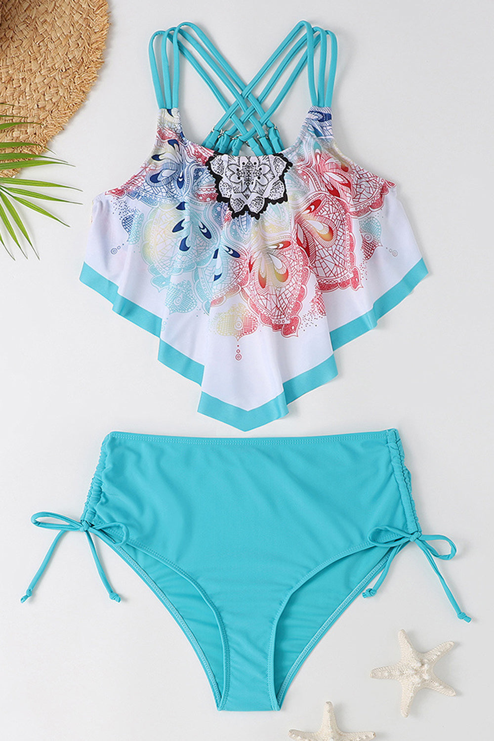 Gröna Tvådelade Tryckta Tankini-baddräkter