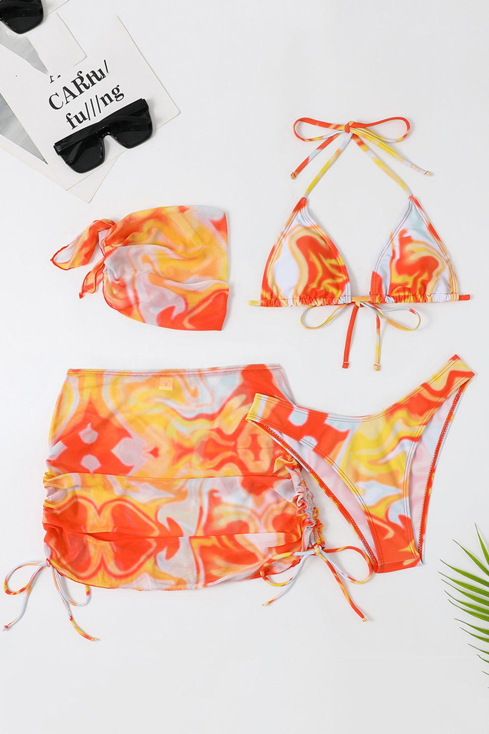Orange Grimma Tryckt Bikini Set