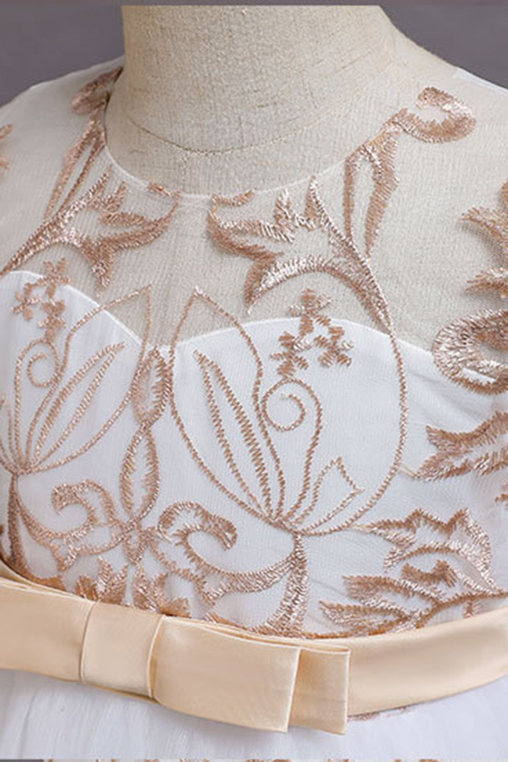 Marinblå Tyll Ärmlös En Linje Broderi Flickklänning