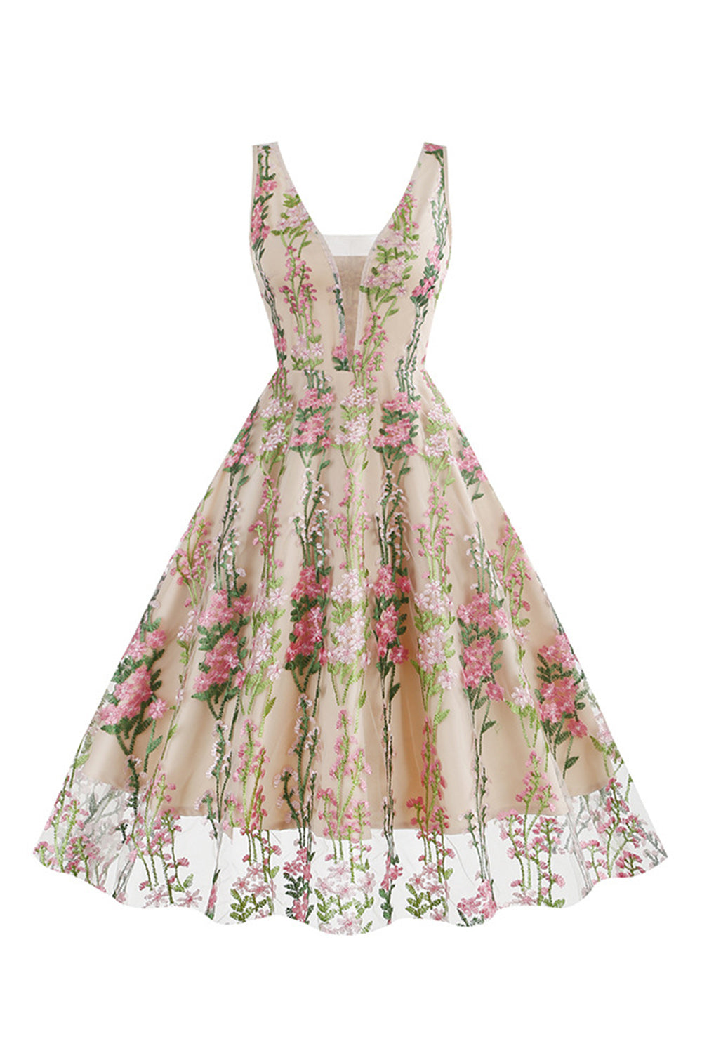 Svart Swing 1950-Tals Klänning med Broderi