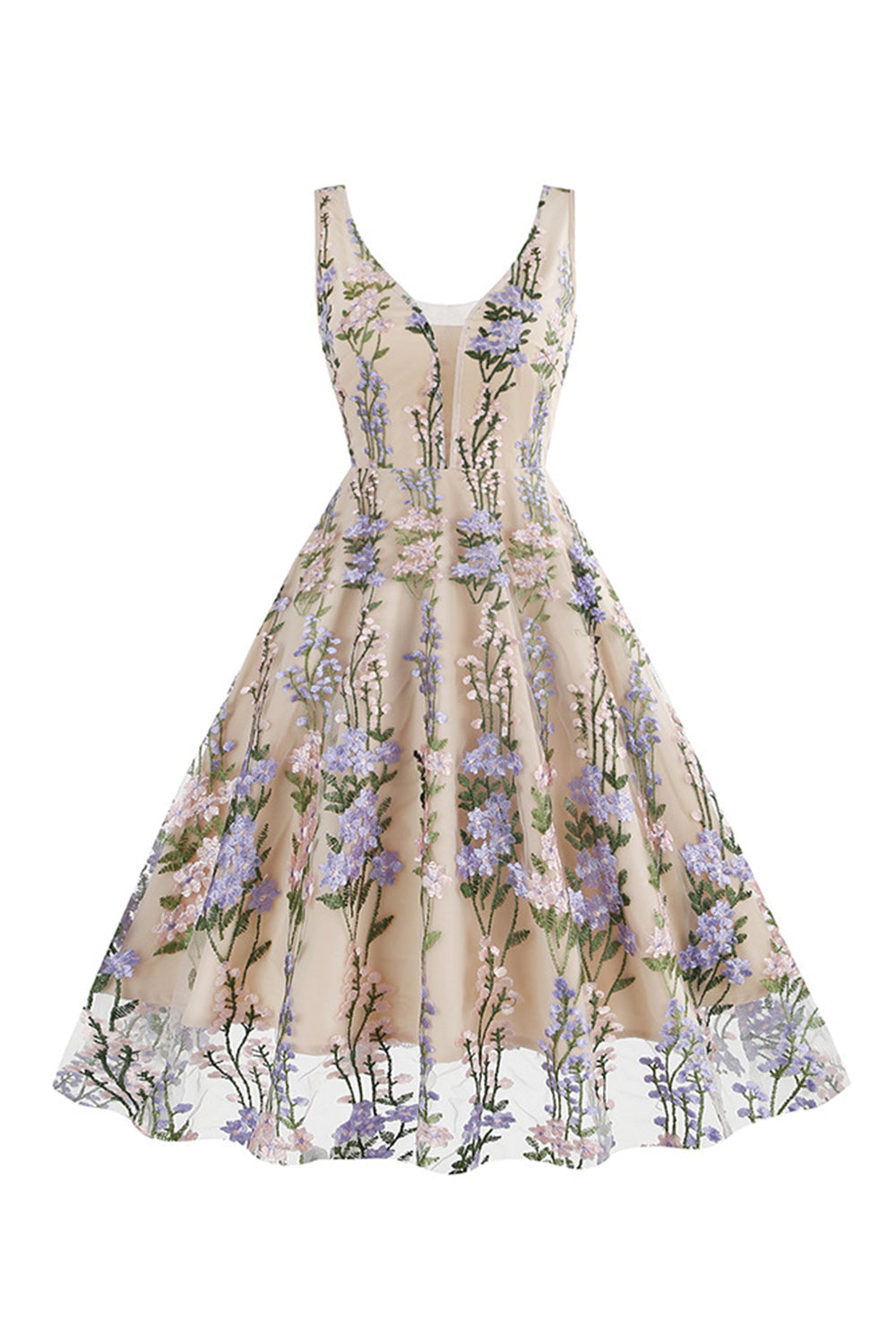 Svart Swing 1950-Tals Klänning med Broderi