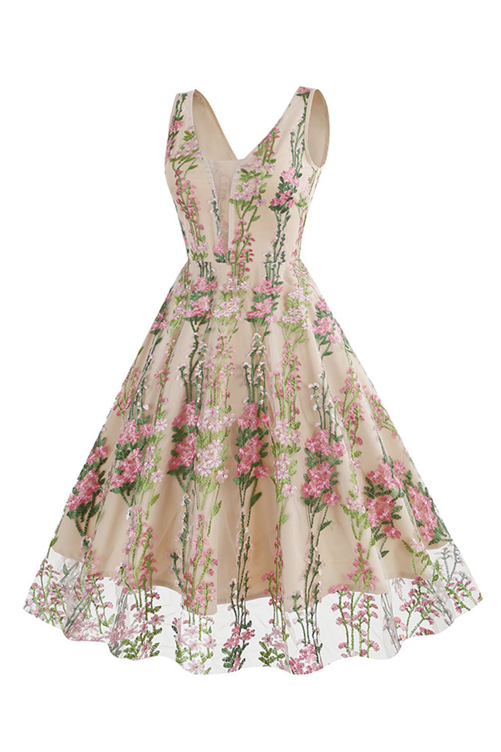 Svart Swing 1950-Tals Klänning med Broderi