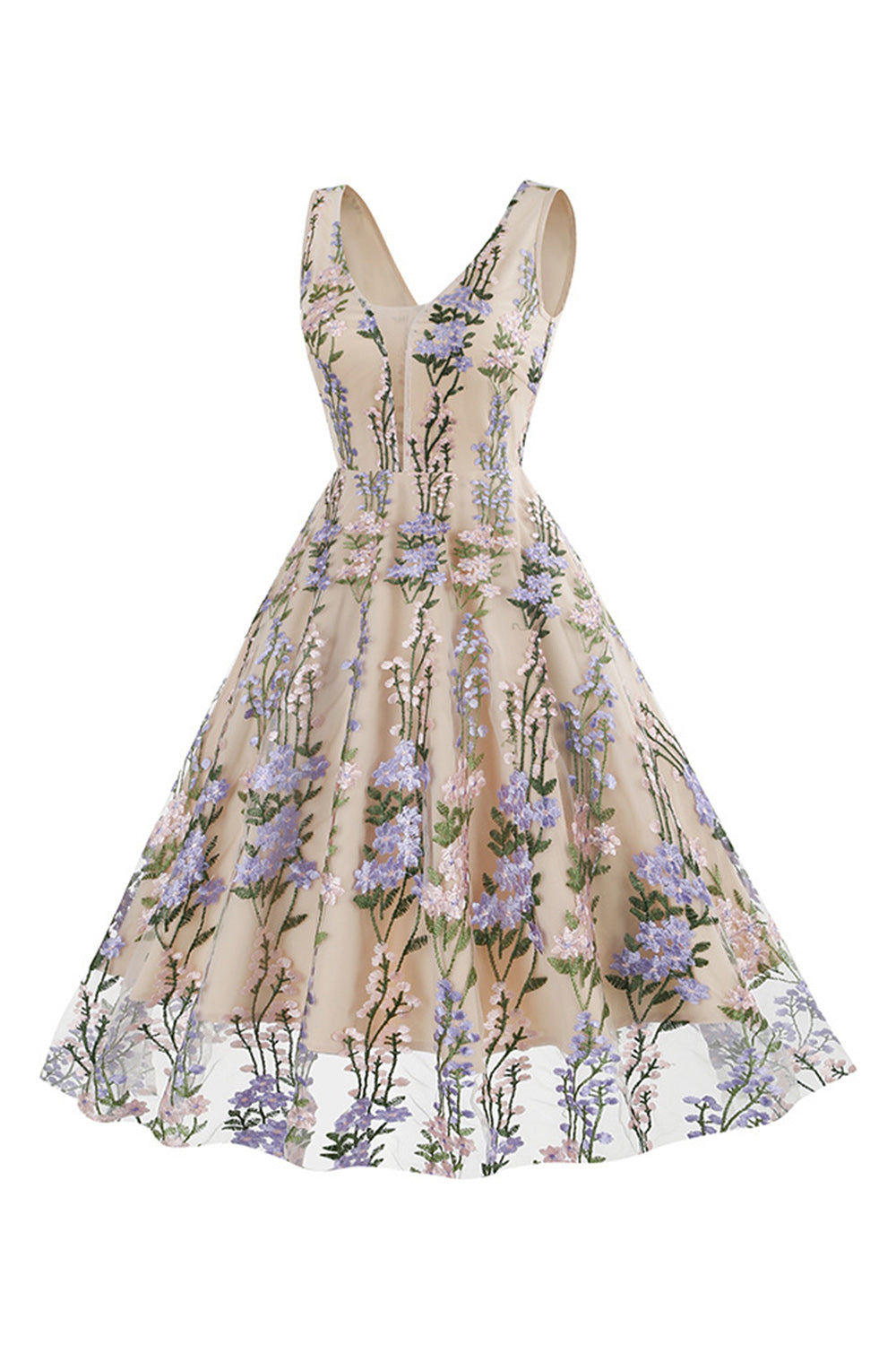 Svart Swing 1950-Tals Klänning med Broderi