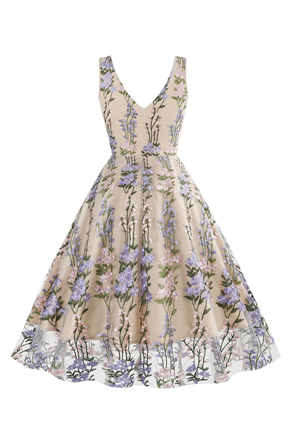 Svart Swing 1950-Tals Klänning med Broderi