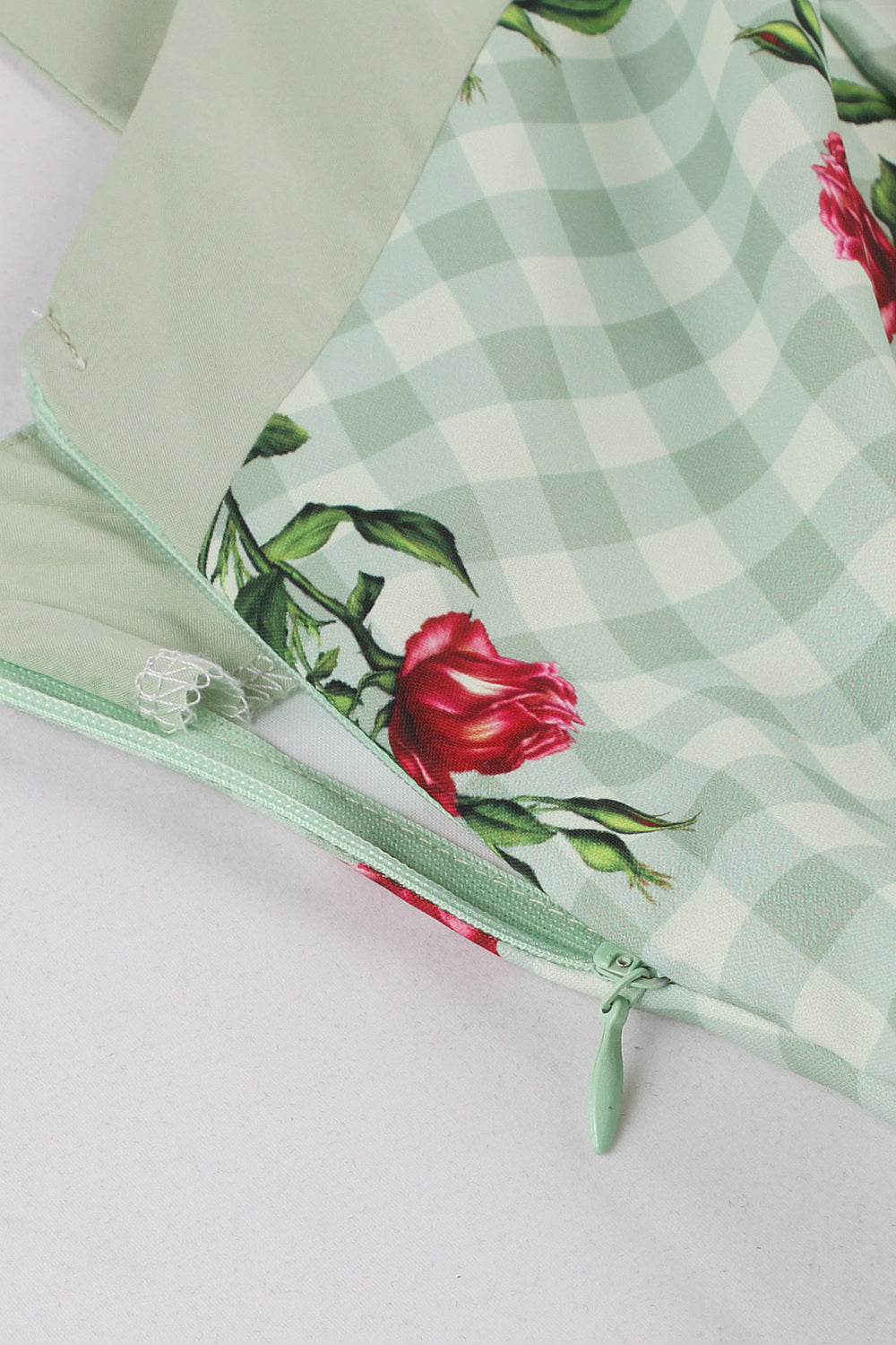 Grön Blommig Tryck Pläd Swing 1950-Tals Klänning