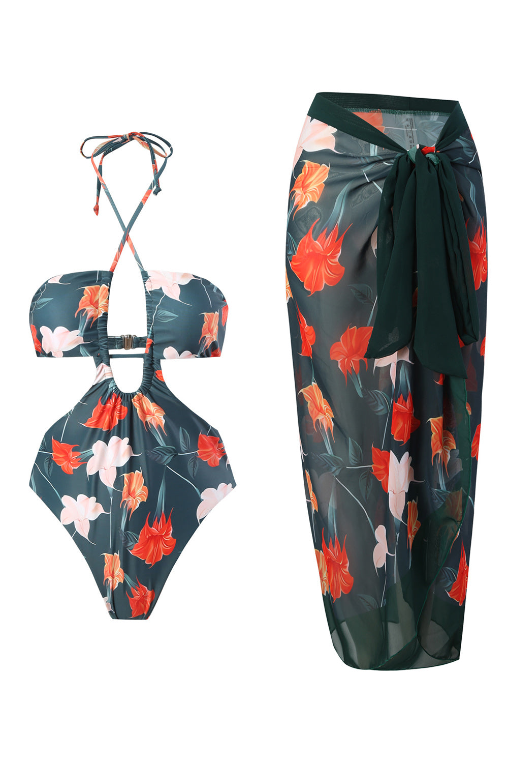 Magnethals Nyckelhål I Ett Stycke Bikini med Strandkjol