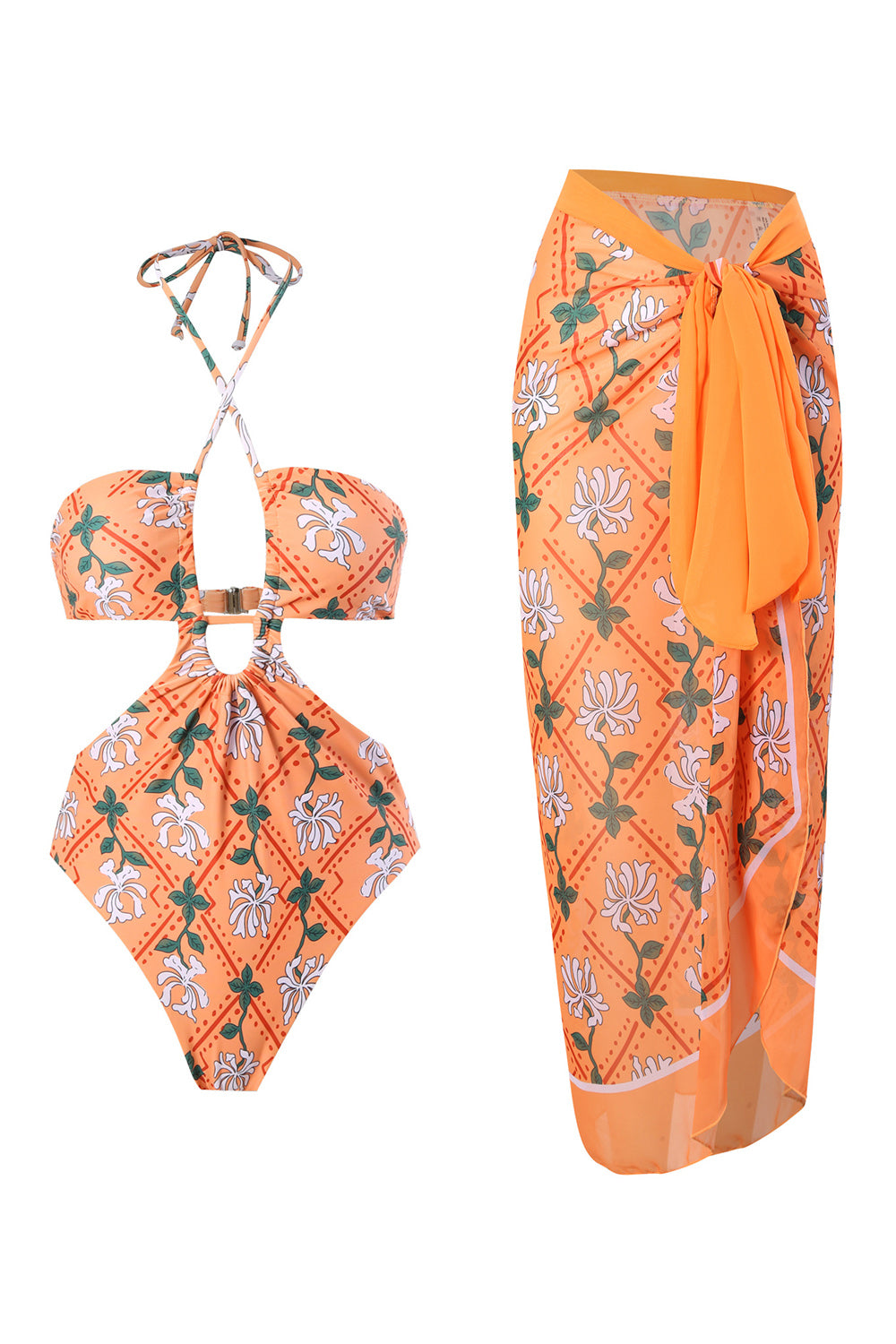 Magnethals Nyckelhål I Ett Stycke Bikini med Strandkjol