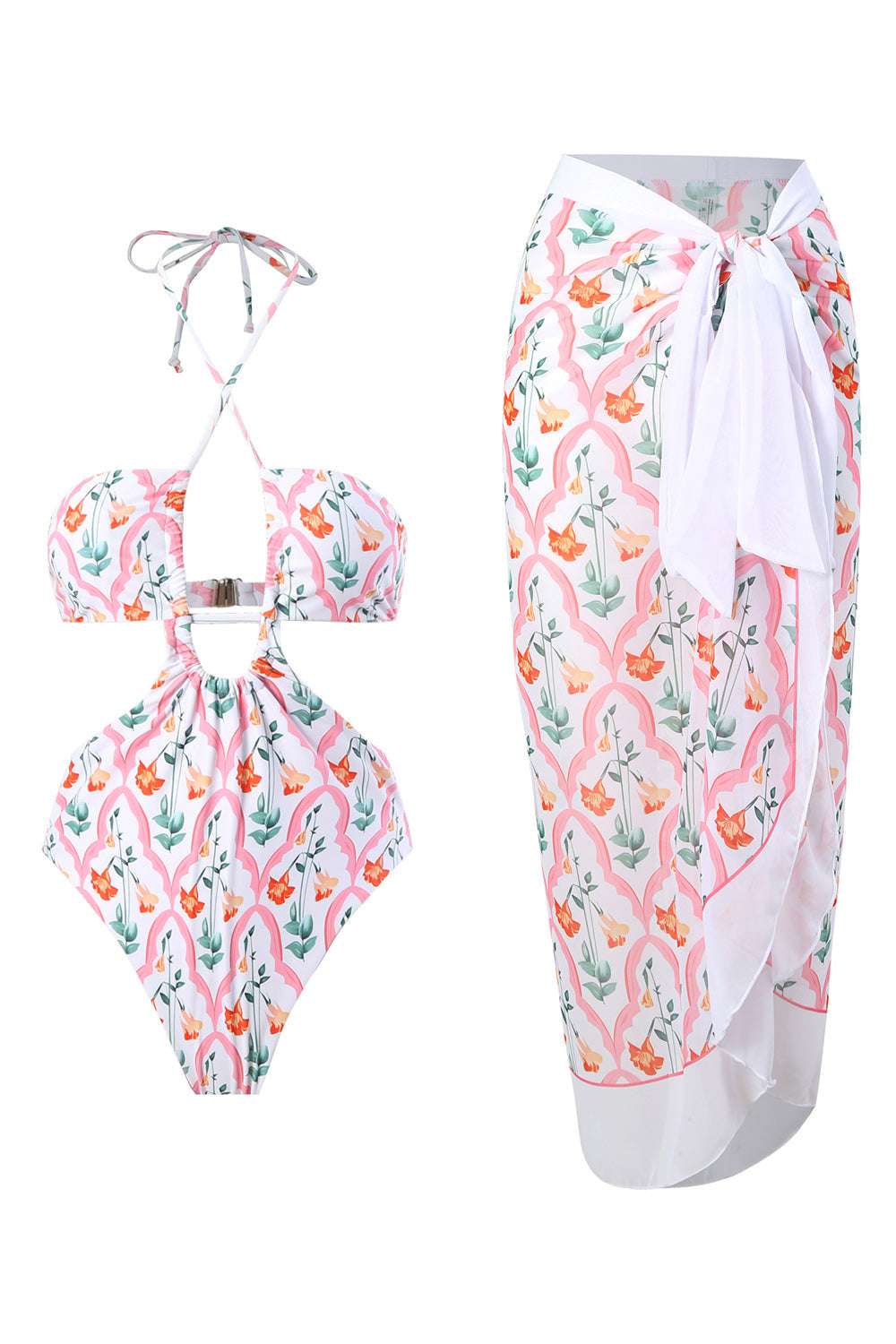 Magnethals Nyckelhål I Ett Stycke Bikini med Strandkjol