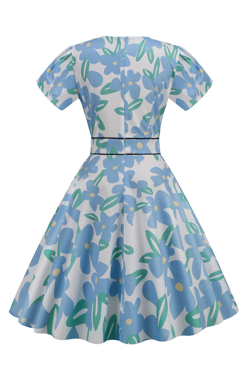 Rosa V Hals Blommönster Swing Vintage Klänning