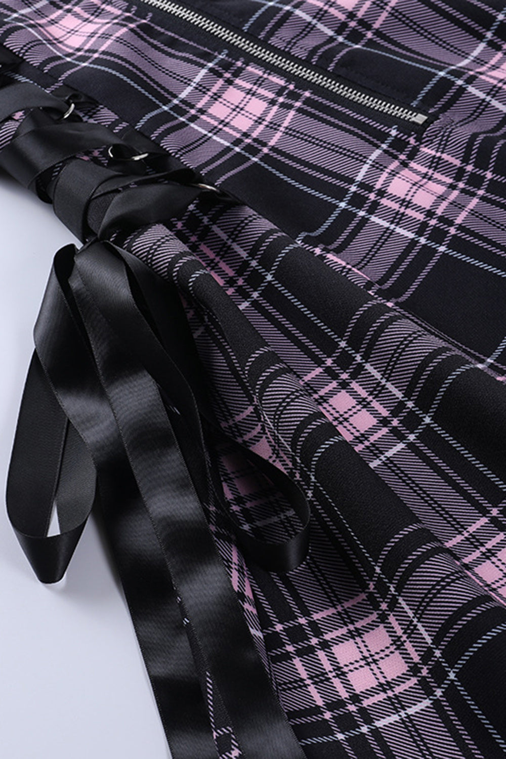 Rosa Pläd ärmlös Dragkedja Vintage Klänning