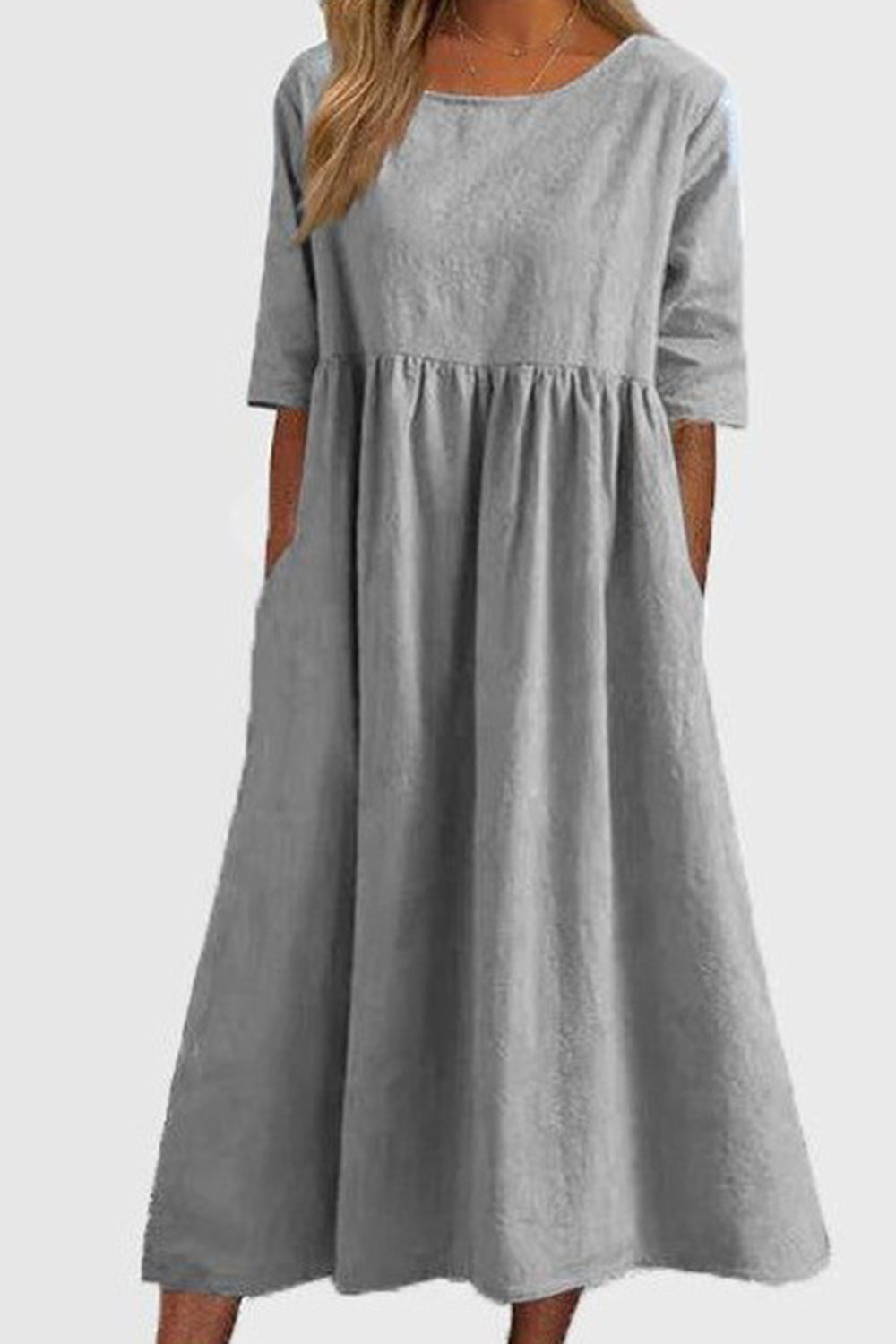Mellanärmad lös casual lång sommarklänning