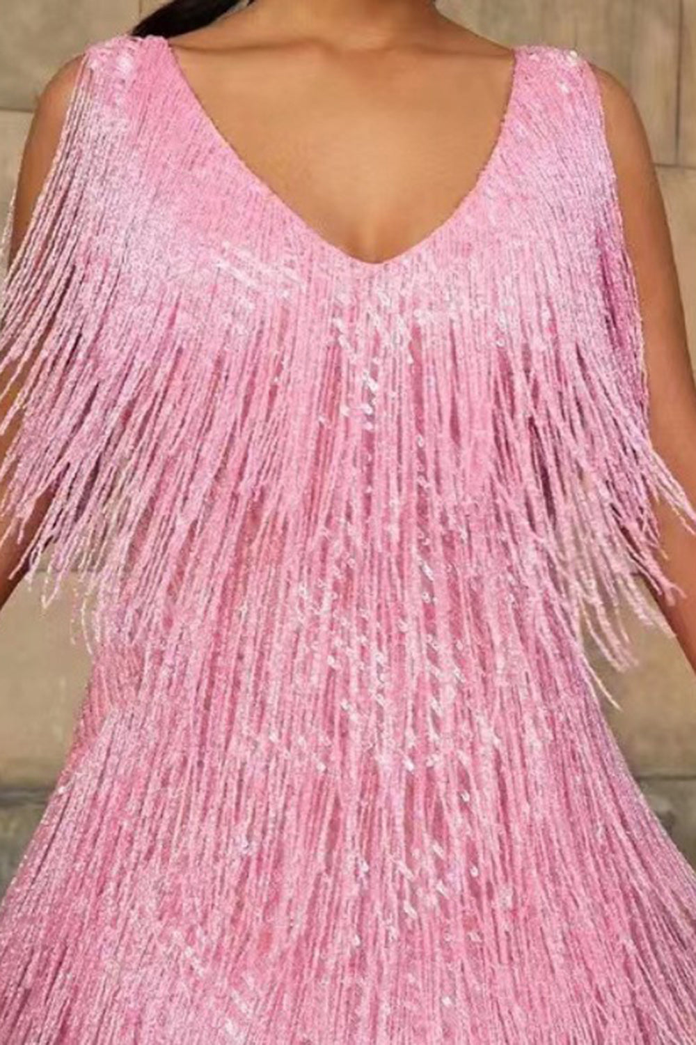 V-ringad Ärmlös Frans Gatsby Kort Klänning