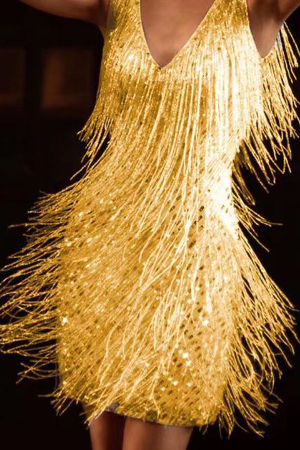 V-ringad Ärmlös Frans Gatsby Kort Klänning