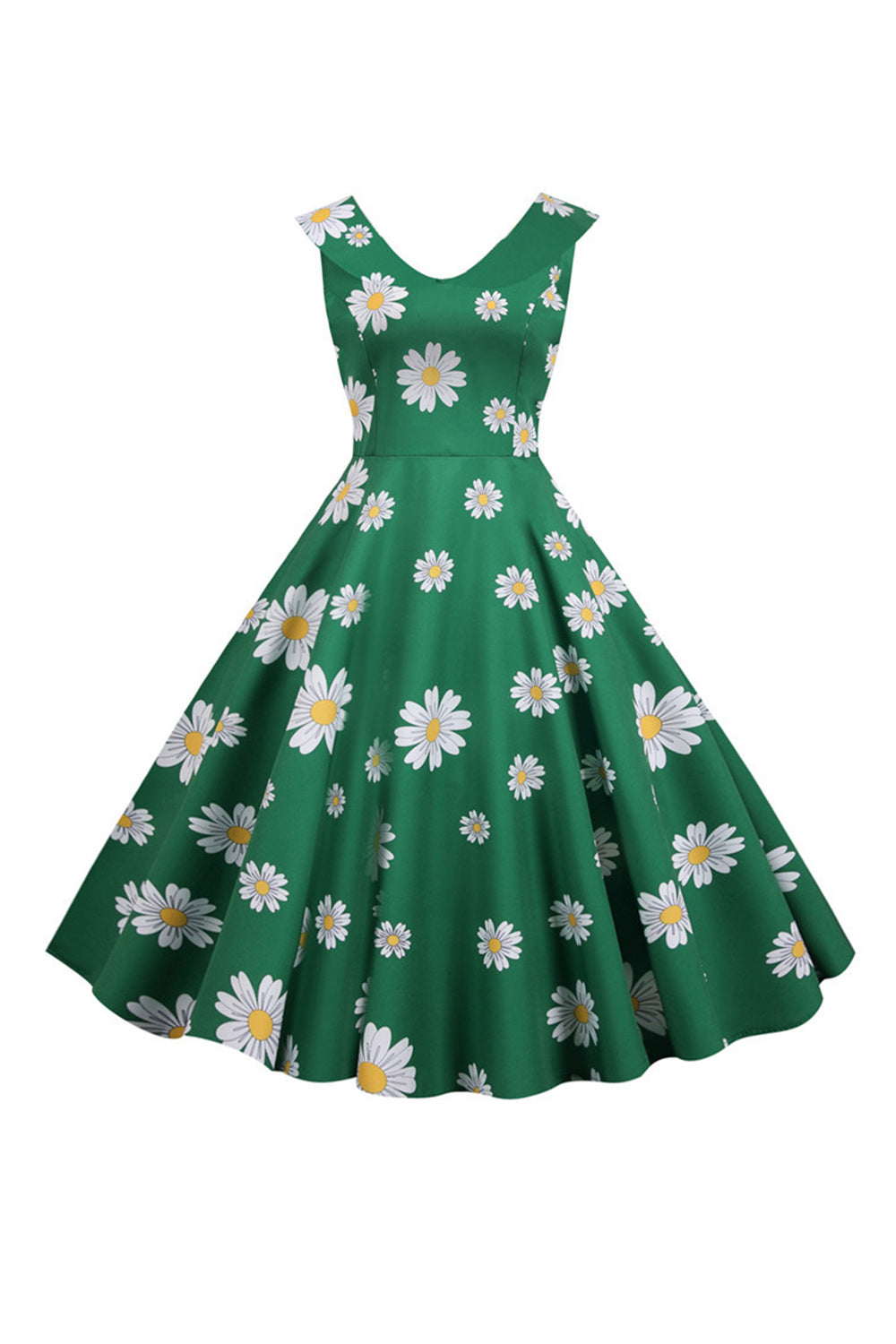 Ärmlös Blomma Tryckt Gul 1950 Tals Klänning