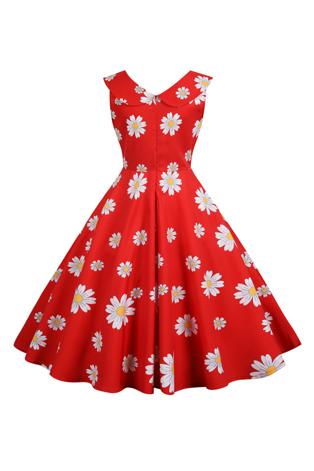 Ärmlös Blomma Tryckt Gul 1950 Tals Klänning