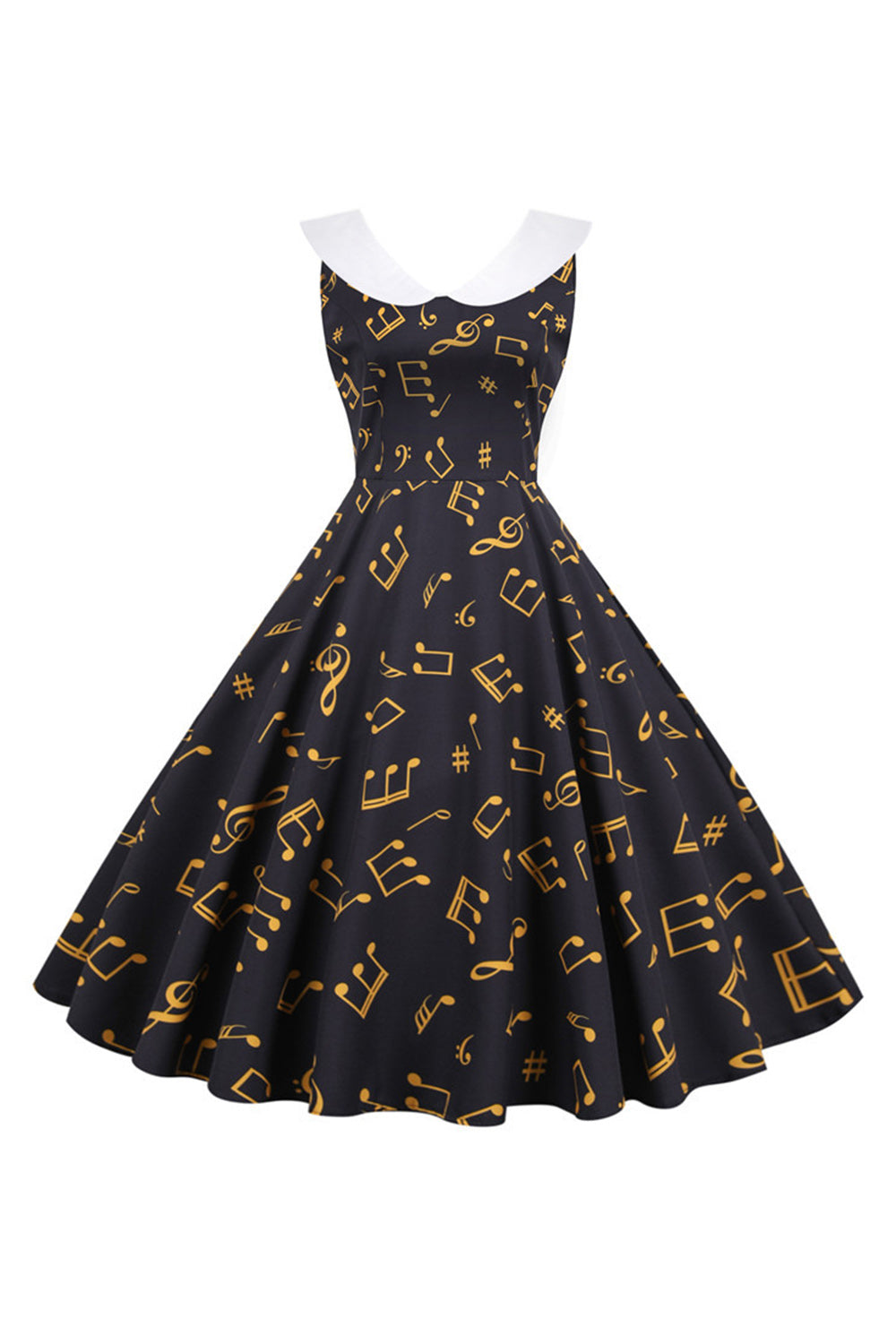 Notera Tryckt Ärmlös Gul Vintage Klänning