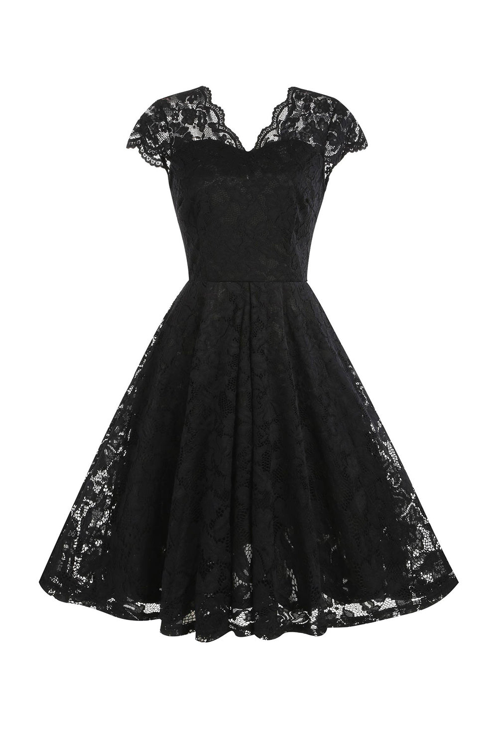 V-hals Svart Spets Hepburn Style 1950-tals Klänning