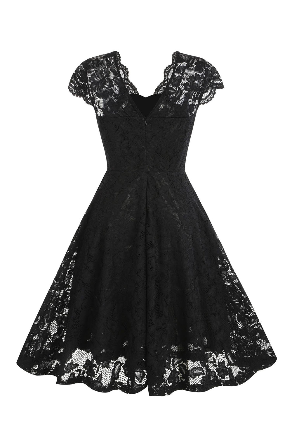 V-hals Svart Spets Hepburn Style 1950-tals Klänning