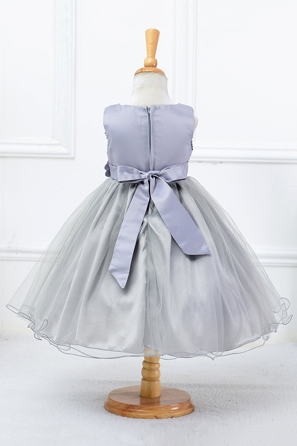 Paljetter ärmlösa vita tjejklänningar med bowknot