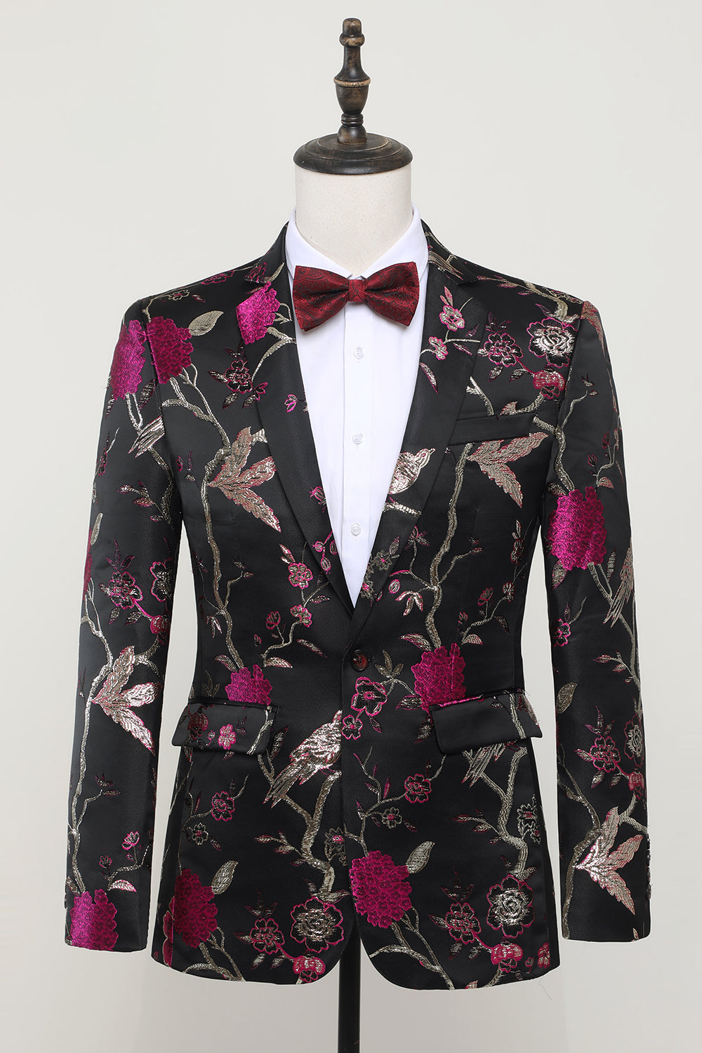 Svart Jacquard Satin Hached Lapel Blazer Herr