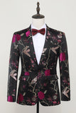 Svart Jacquard Satin Hached Lapel Blazer Herr
