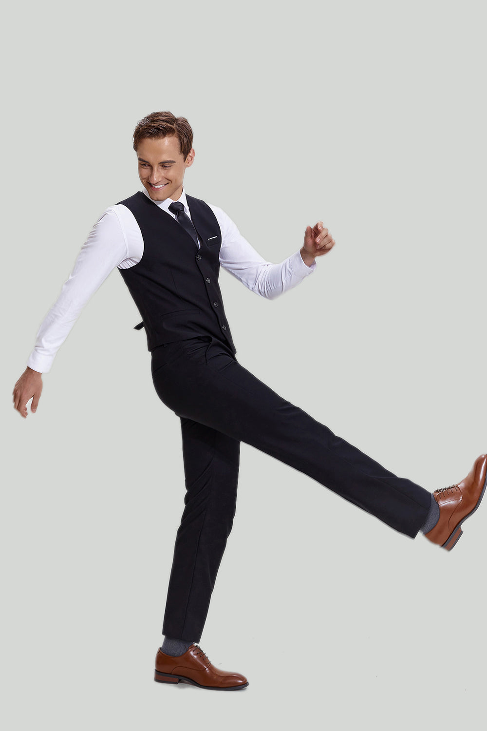 Svart 3-Delat Kostym Herr Med Hackad Kappa