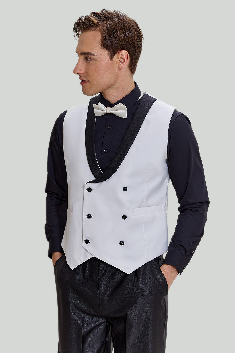 Vita Män 3-Delat Sjal Lapel Kostym Herr