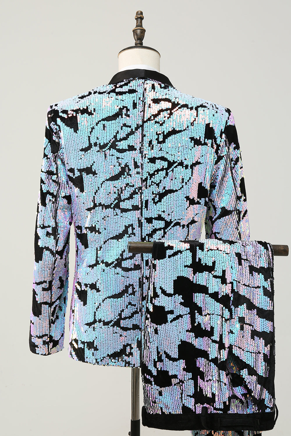 Lila Paljetter Tvådelad Kostym Set Sjal Lapel One Button Kostym Herr