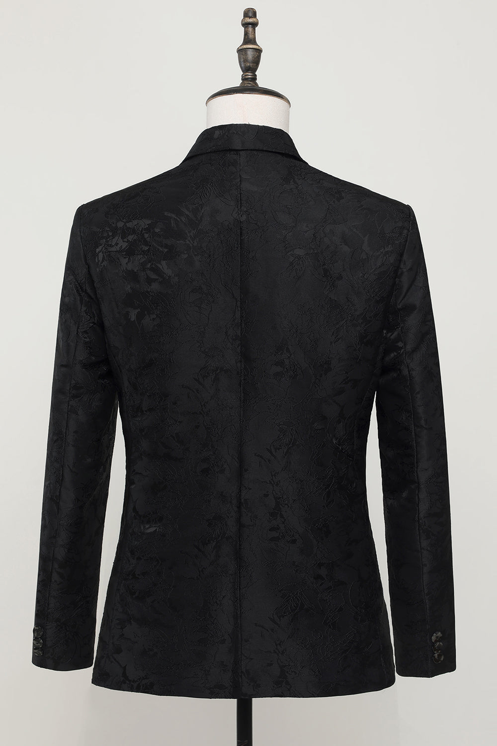 Svart Jacquard Satin Hached Lapel Blazer Herr
