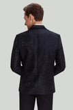 Svart Jacquard Satin Hached Lapel Blazer